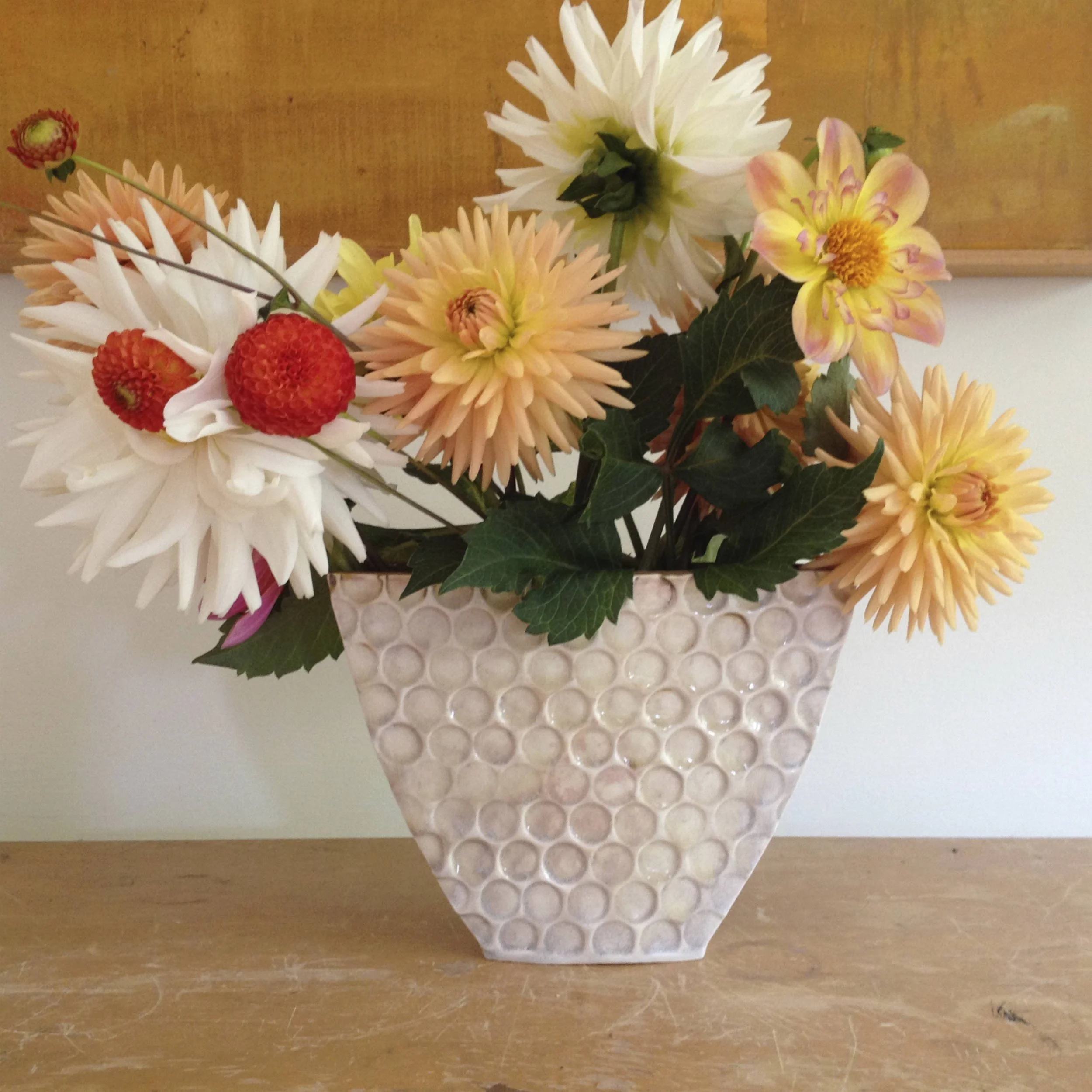 Vase 1. Porcelain. 20cm W x 15cm H x 4cm D.
