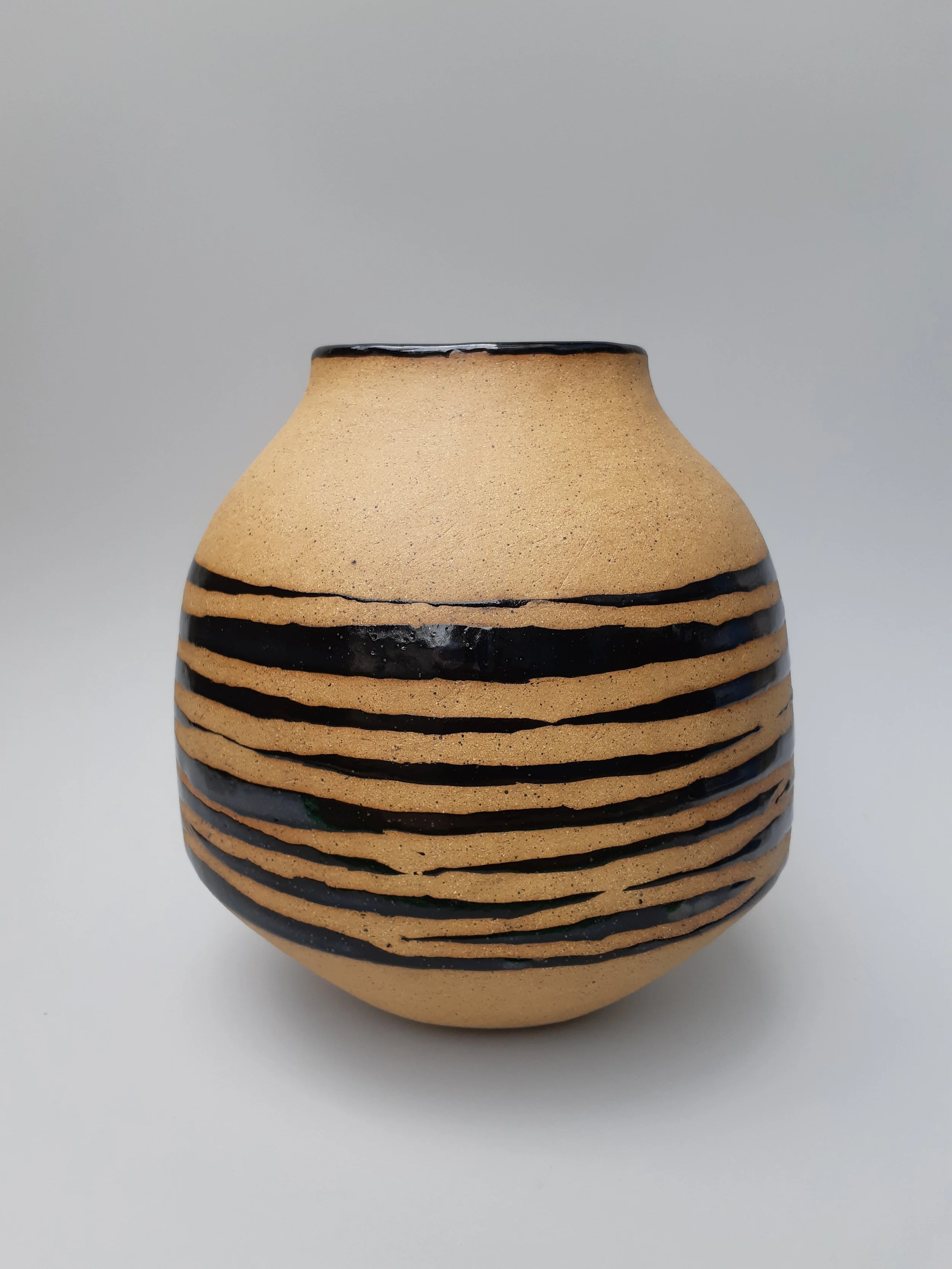 Wide Bottle. Stoneware. 20cm W x 22.5 H x 15cm D.