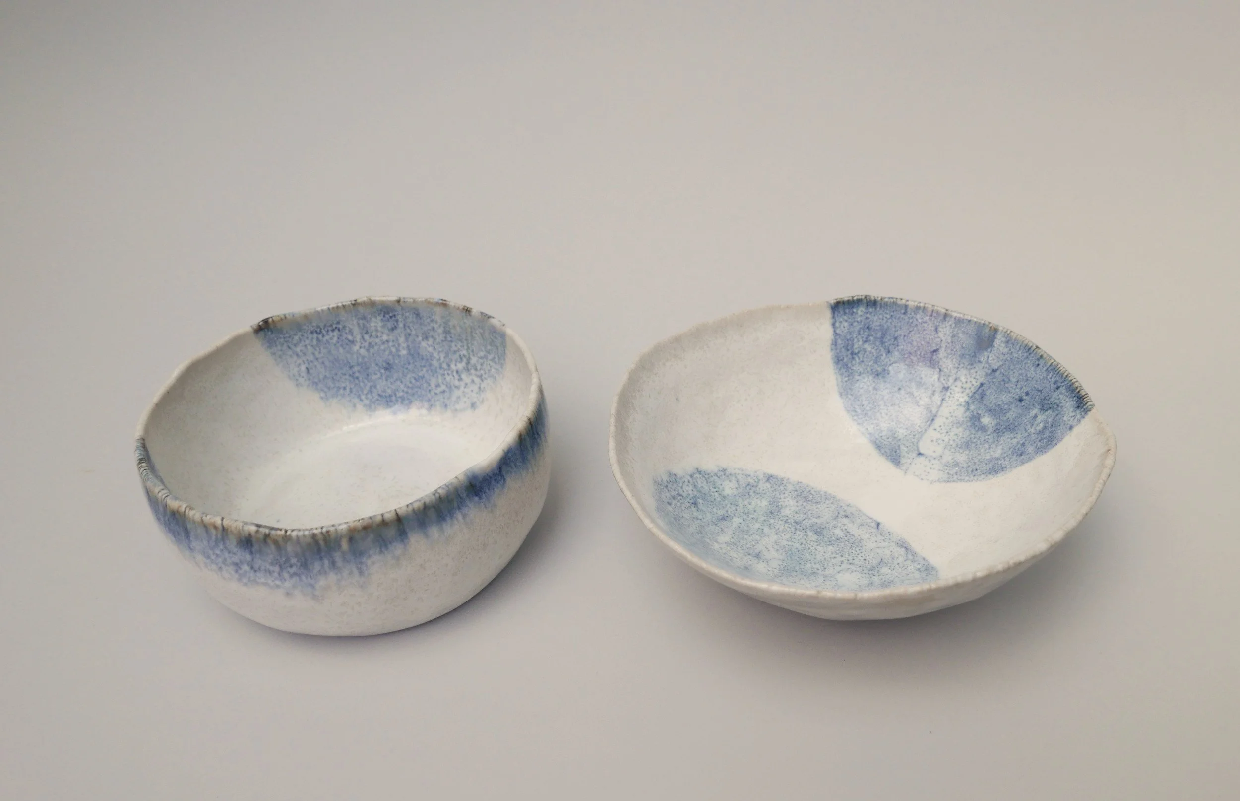 Pinch Pots 5, 1. Porcelain. Left: 13cm W x 6cm H x 12.5cm D, Right: 15.5cm W x 5cm H x 15cm D.