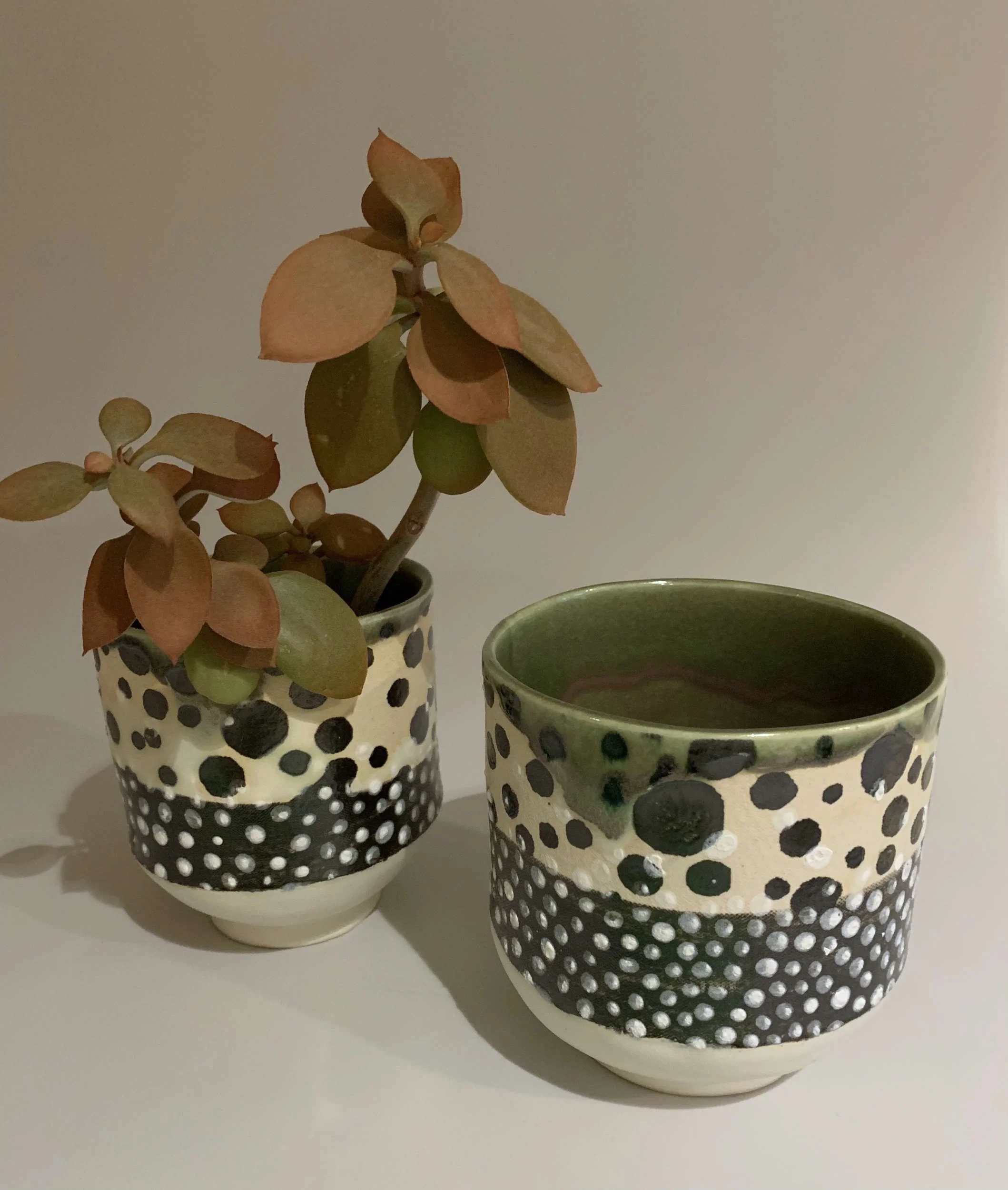 Spotted Planter. Porcelain. Dimensions approx.12cm H x 12.5cm D.