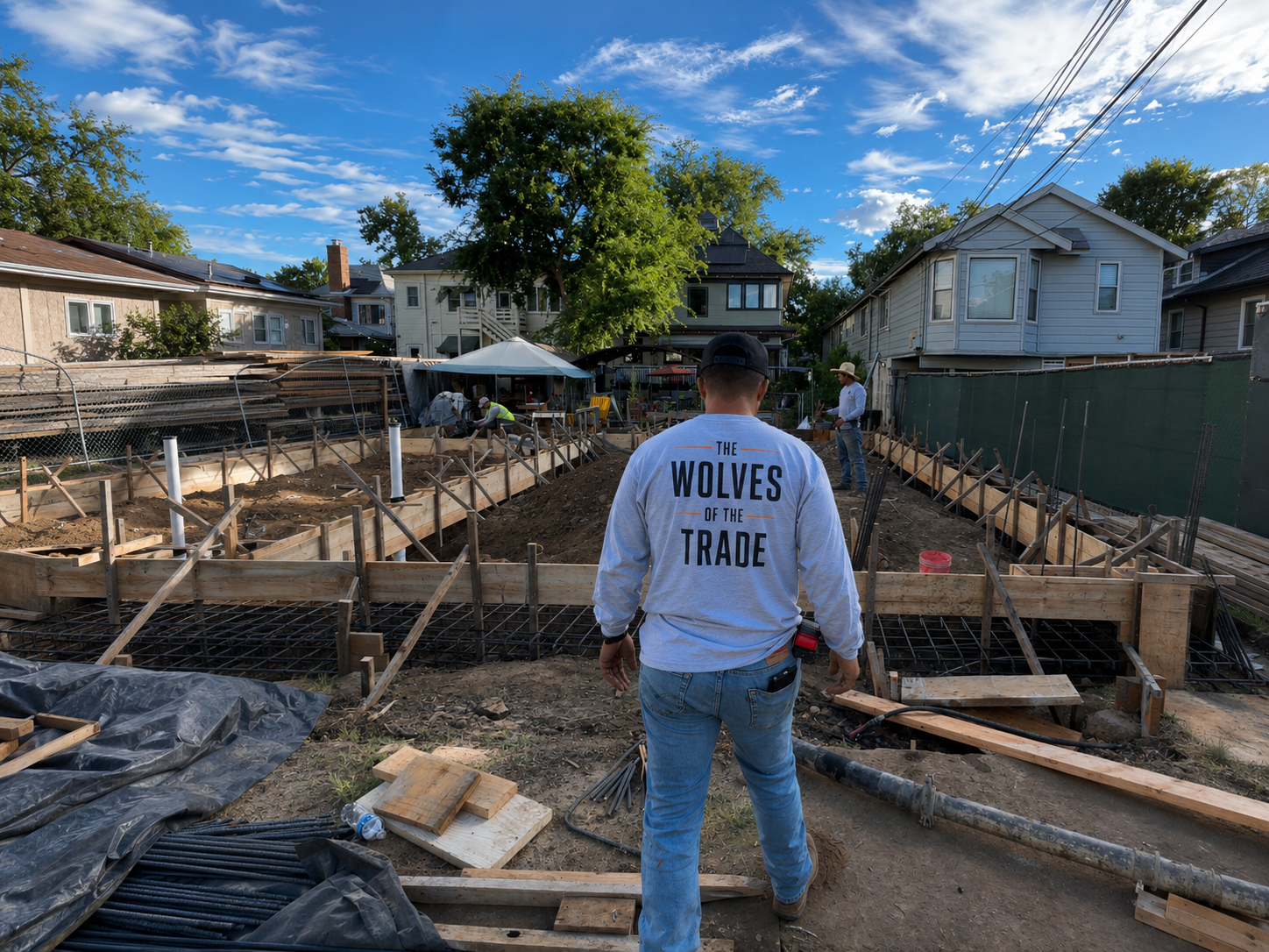 Francisco Blass of Wolves Builders overseeing a residential concrete pour in Sacramento, California.