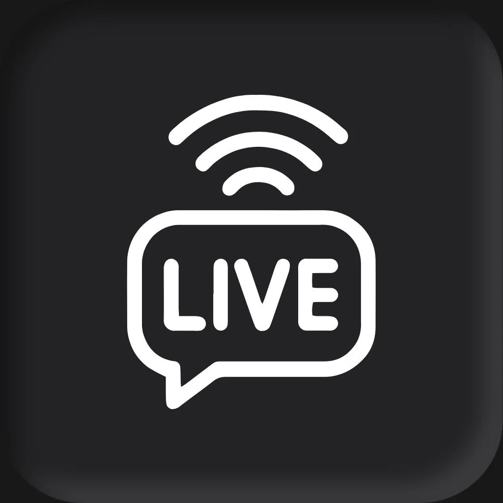Icon of a chat bubble with the word 'LIVE' inside and a Wi-Fi signal above it, indicating a live broadcast or streaming.