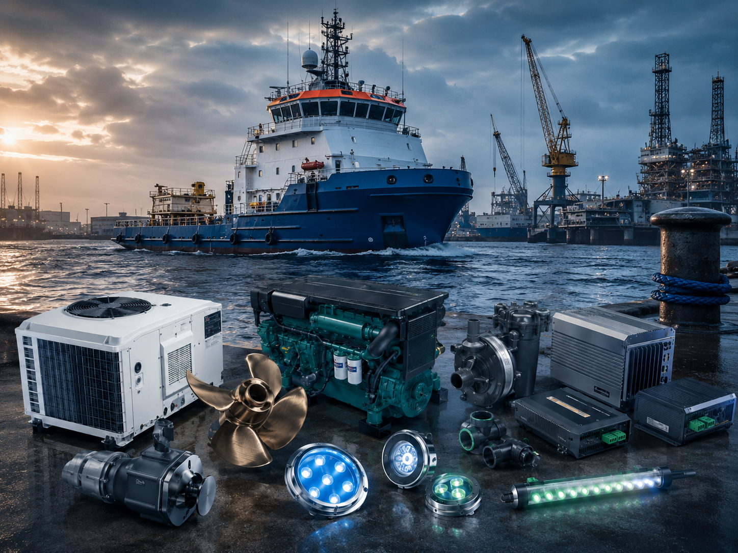 Diversidad de equipos, refacciones, componentes, para sector marítimo, industrial, entre otros