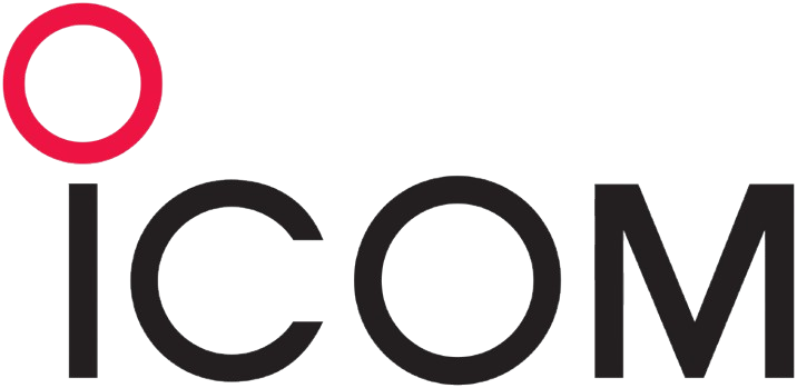 Logotipo de la compañía Icom, que incluye un icono circular y la palabra 'ICOM' en letras negras.