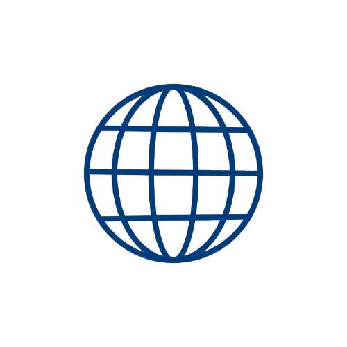 Globo terráqueo azul con líneas de latitud y longitud.