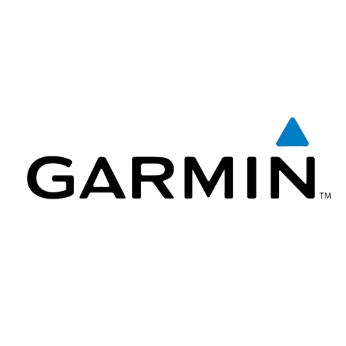 Logotipo de Garmin con un triángulo azul y el texto 'GARMIN' en negro.