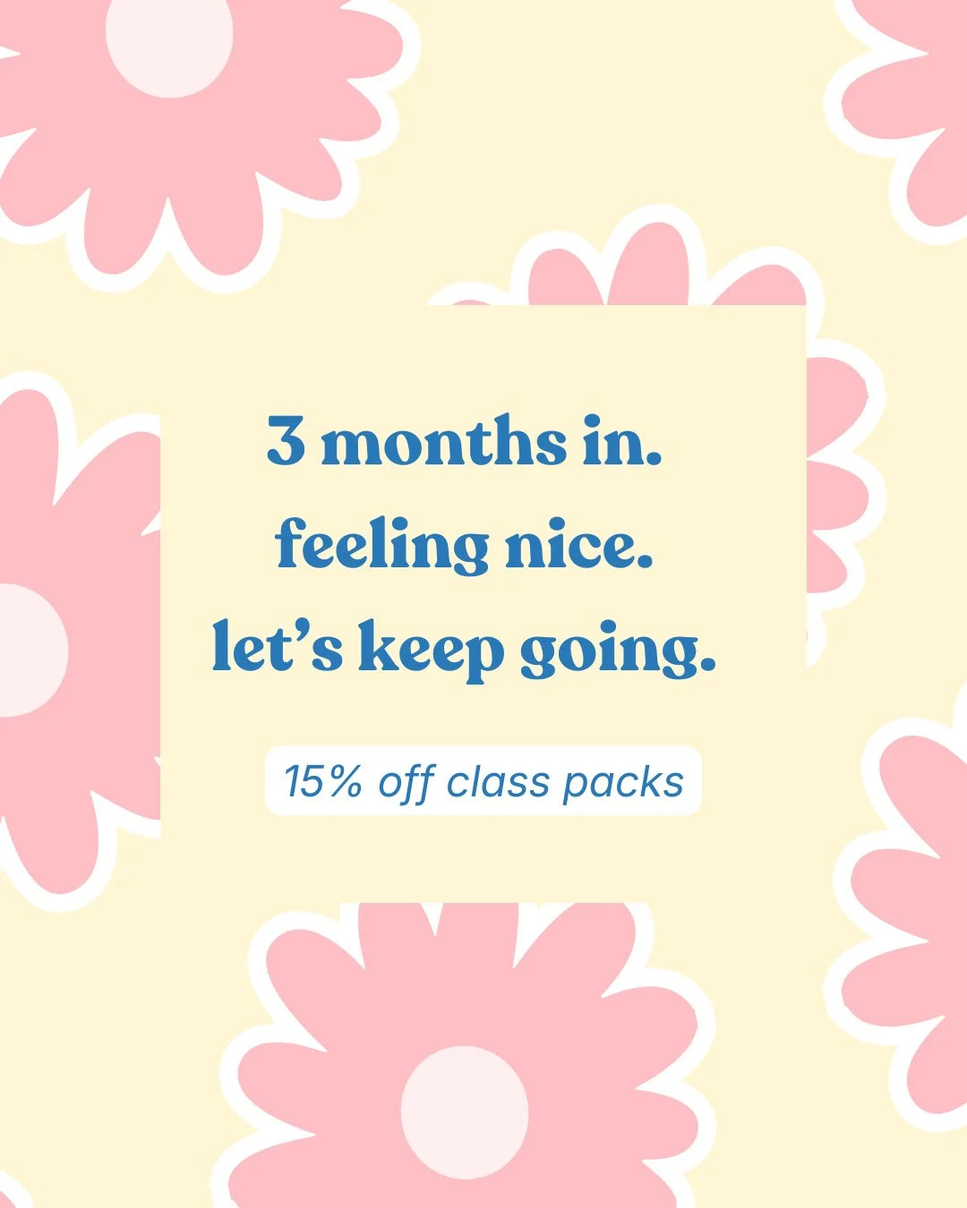 We&rsquo;ve been open 3 months (!!) and it&rsquo;s been such a nice time.⁠
⁠
So we&rsquo;re doing a little something to celebrate&mdash;⁠
and just in time for Mother&rsquo;s Day weekend.⁠
⁠
15% off class packs (5 &amp; 10)⁠
for the next 48 hours.⁠
⁠
