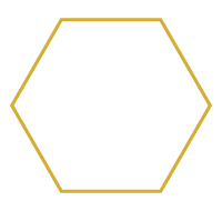an outline of a yellow hexagon with a white line drawing of a compass inside
