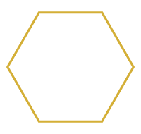 a yellow outline of a hexagon with a white line drawing of four arrows forming a circle inside