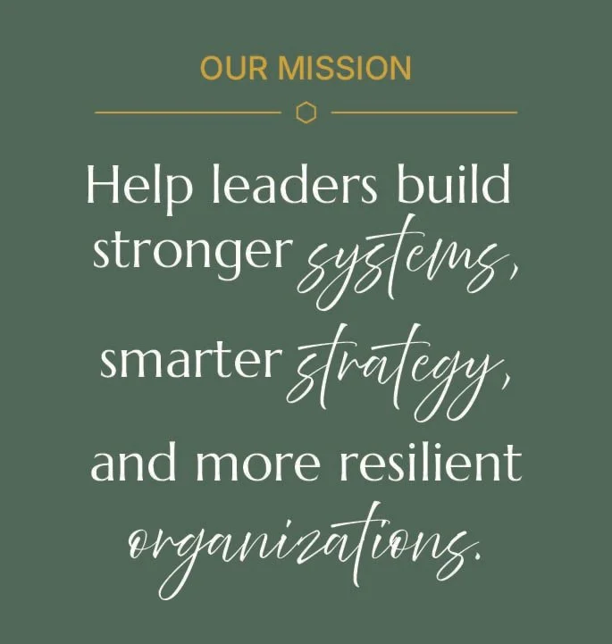Our Mission:  Help leaders build stronger systems, smarter strategy, and more resilient organizations.
