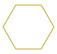 a yellow outline of a hexagon with a white line drawing of gears inside