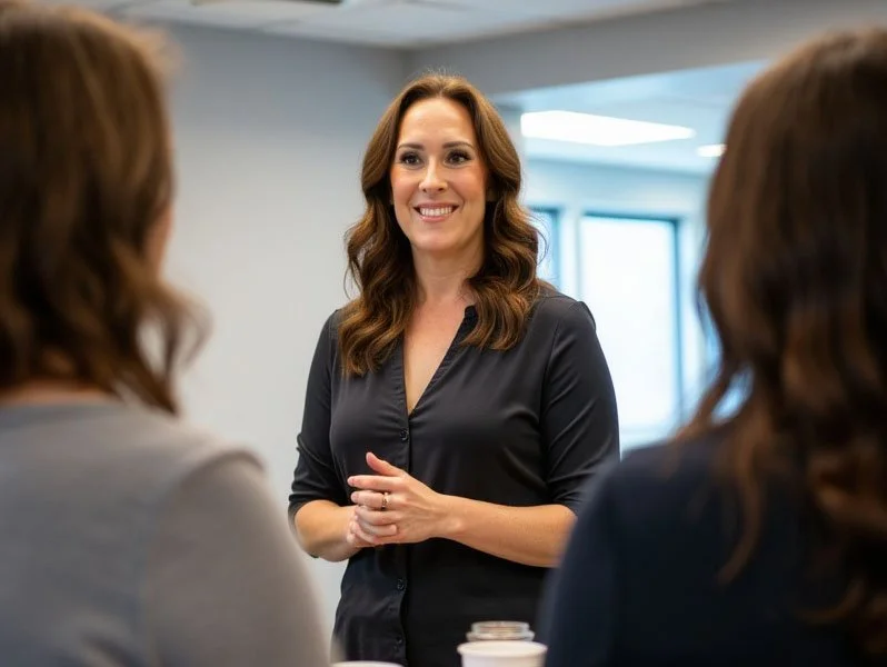 Strativation CEO Beth Wigham stands in front of clients during a presentation