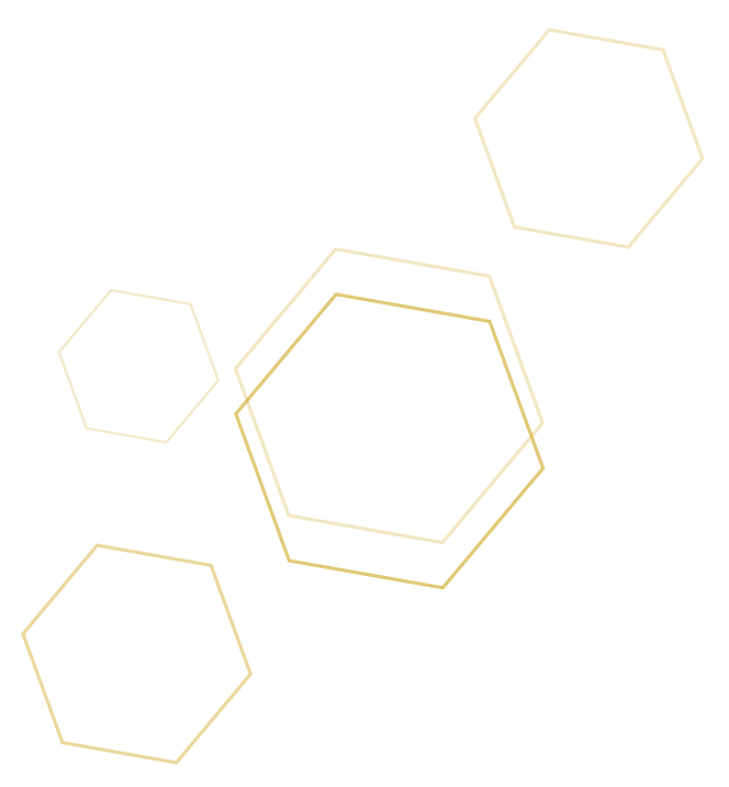 a cluster of gold outline hexagons