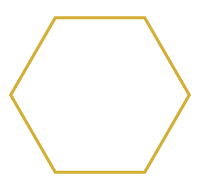 a yellow outline of a hexagon with a white line drawing of three people holding hands inside
