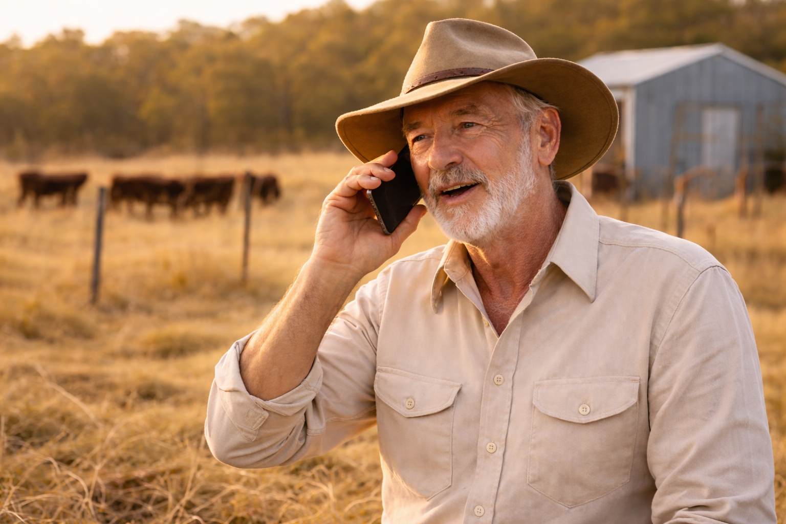 Rural man  having a phone conversation with  The Memoir Writer, Natalie Stockdale.