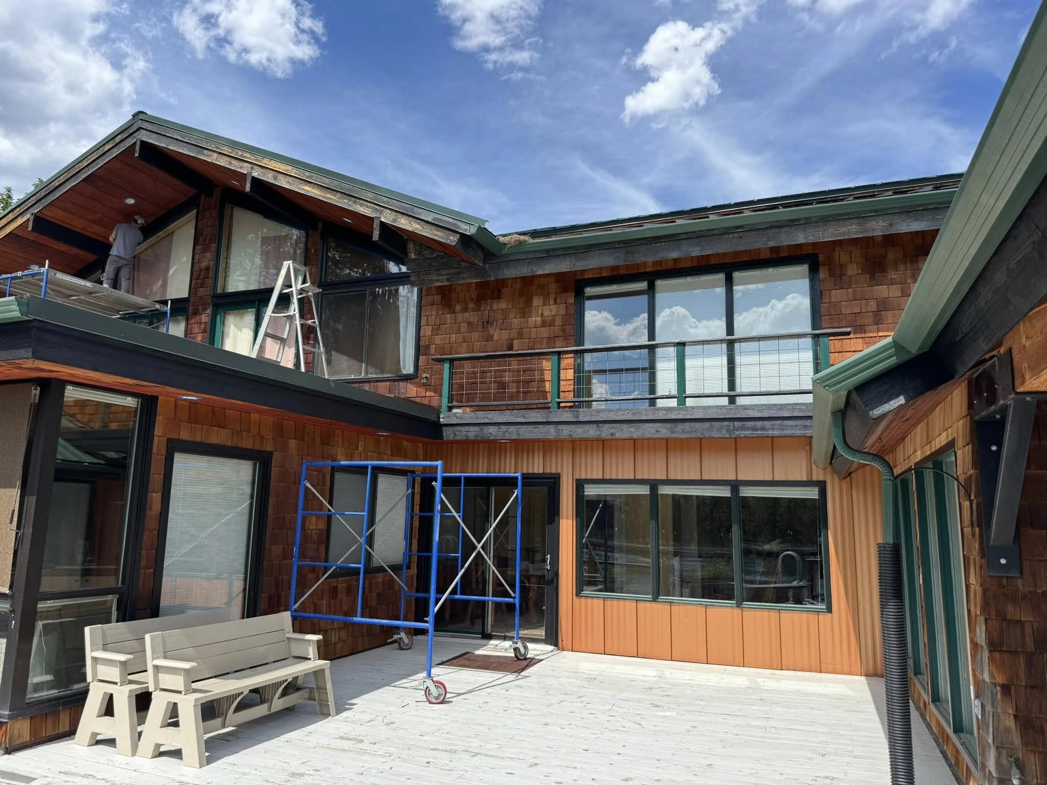 Exterior roofing, trim, and finish work on a residential property