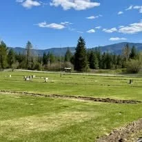 Property site work with irrigation trenching across a maintained lawn area.