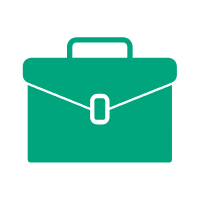 Icon of a green briefcase or business bag with a handle and a latch