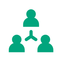 Icon showing three people connected by lines, representing a group or team.