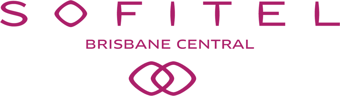 Logo of Sofitel Brisbane Central featuring stylized purple text and a symbol of two interlocking loops.