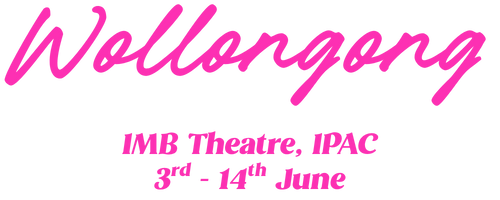 Text for Wollongong IMB Theatre event from June 3rd to 14th, with the name written in pink cursive font.