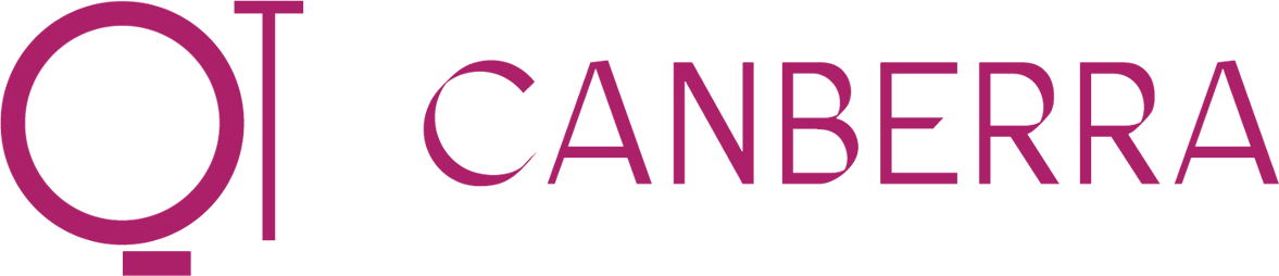Logo for Canberra with a purple stylized eye and black and purple text