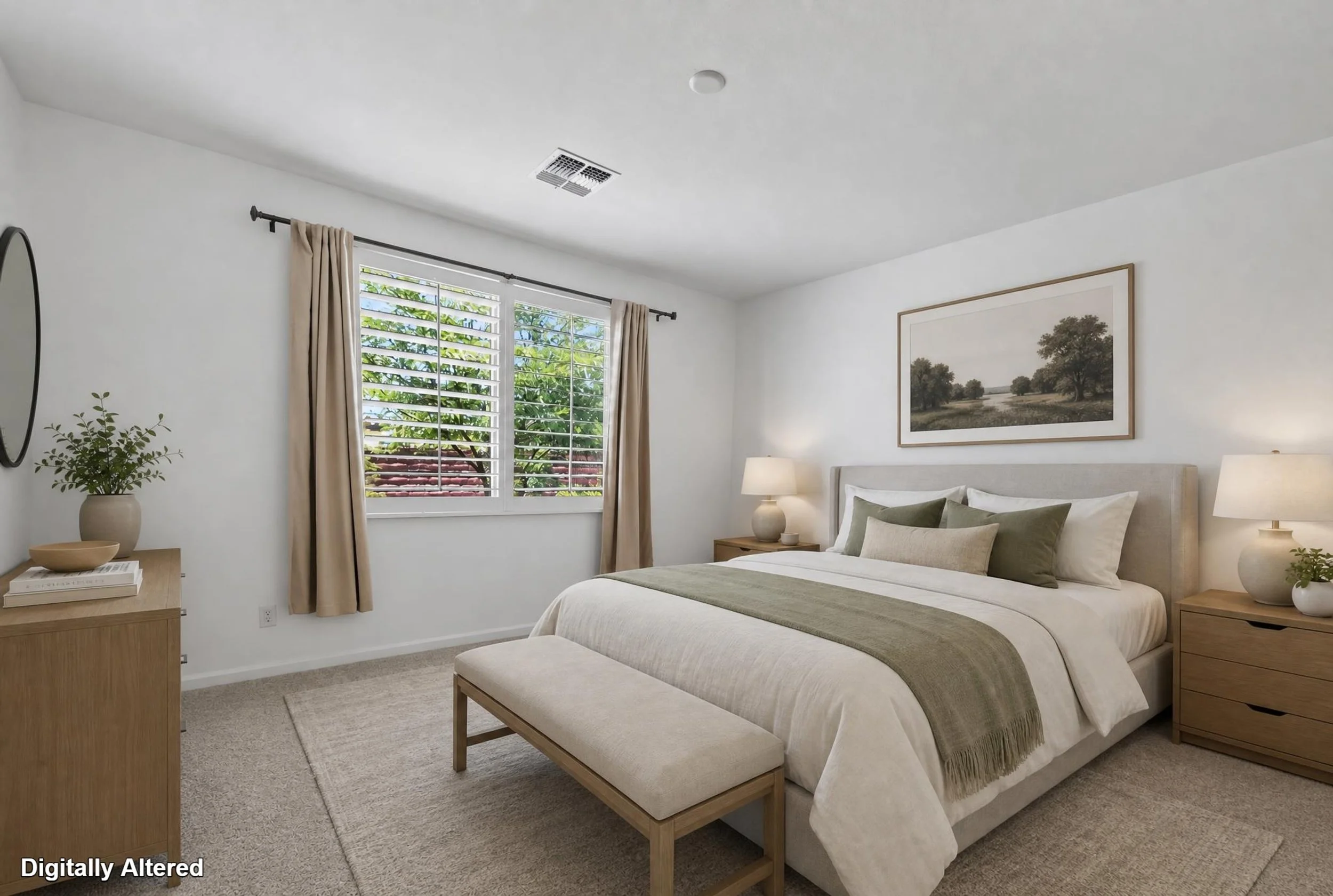 Virtual staging for primary bedroom with neutral colors