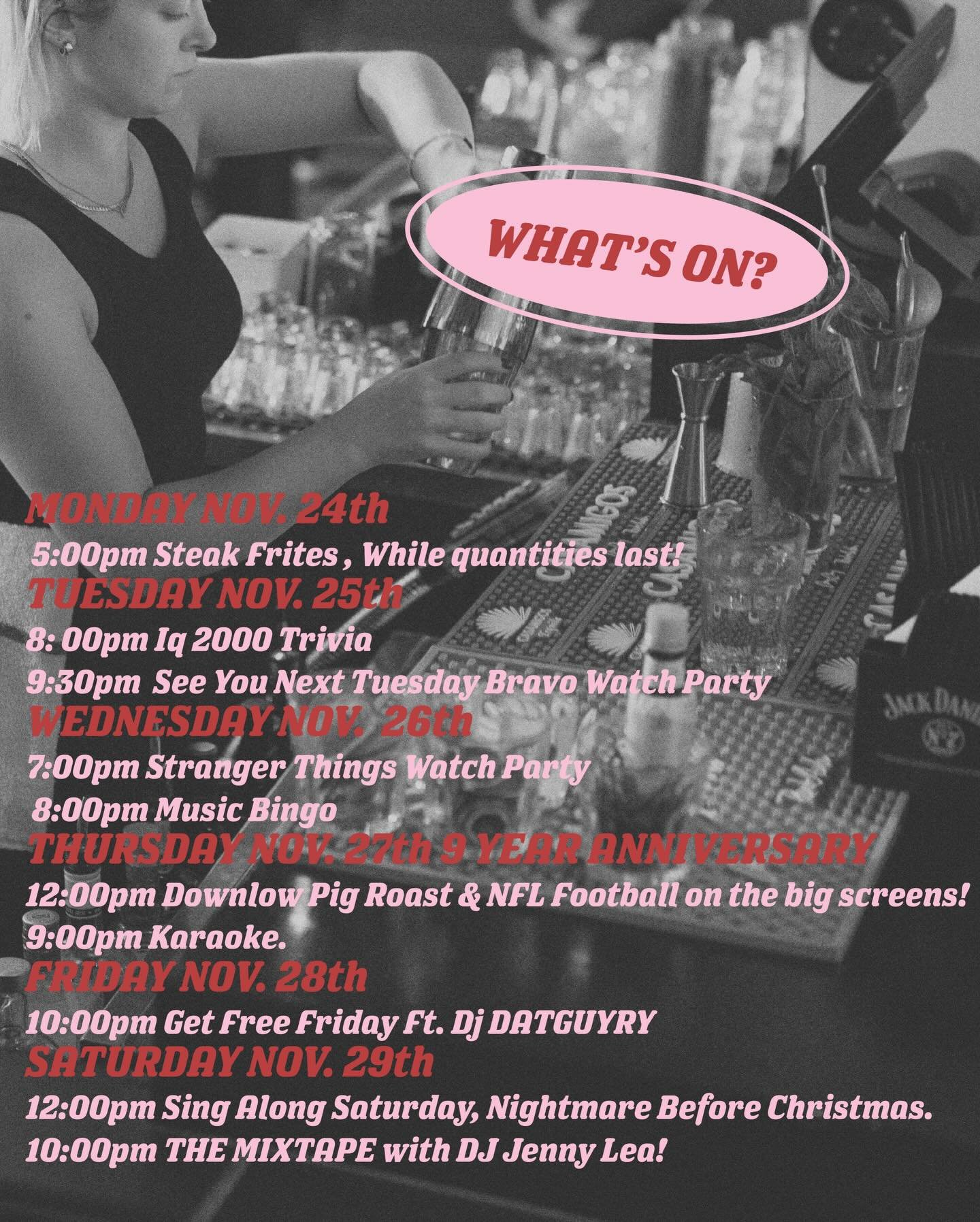 We&rsquo;ve got a fully loaded week ahead. Kicking it off with Steak Frites tonight!

Alongside our regular scheduled programming we&rsquo;re celebrating our 9 year anniversary with our pals @downlowburgers with a pig roast and so much more. 

A few 