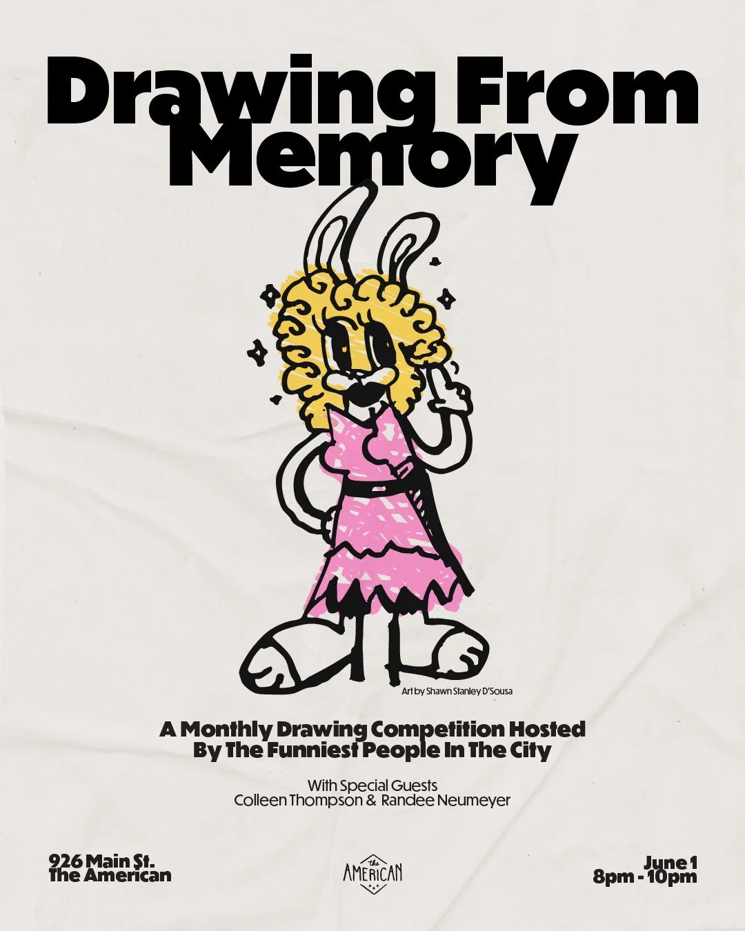 Good news! Our monthly drawing contest, Drawing From Memory, returns on June 1st with host Colleen Thompson and special guest Randee Neumeyer, who was featured on Just For Laughs' New Faces last year and can regularly be found making people laugh all