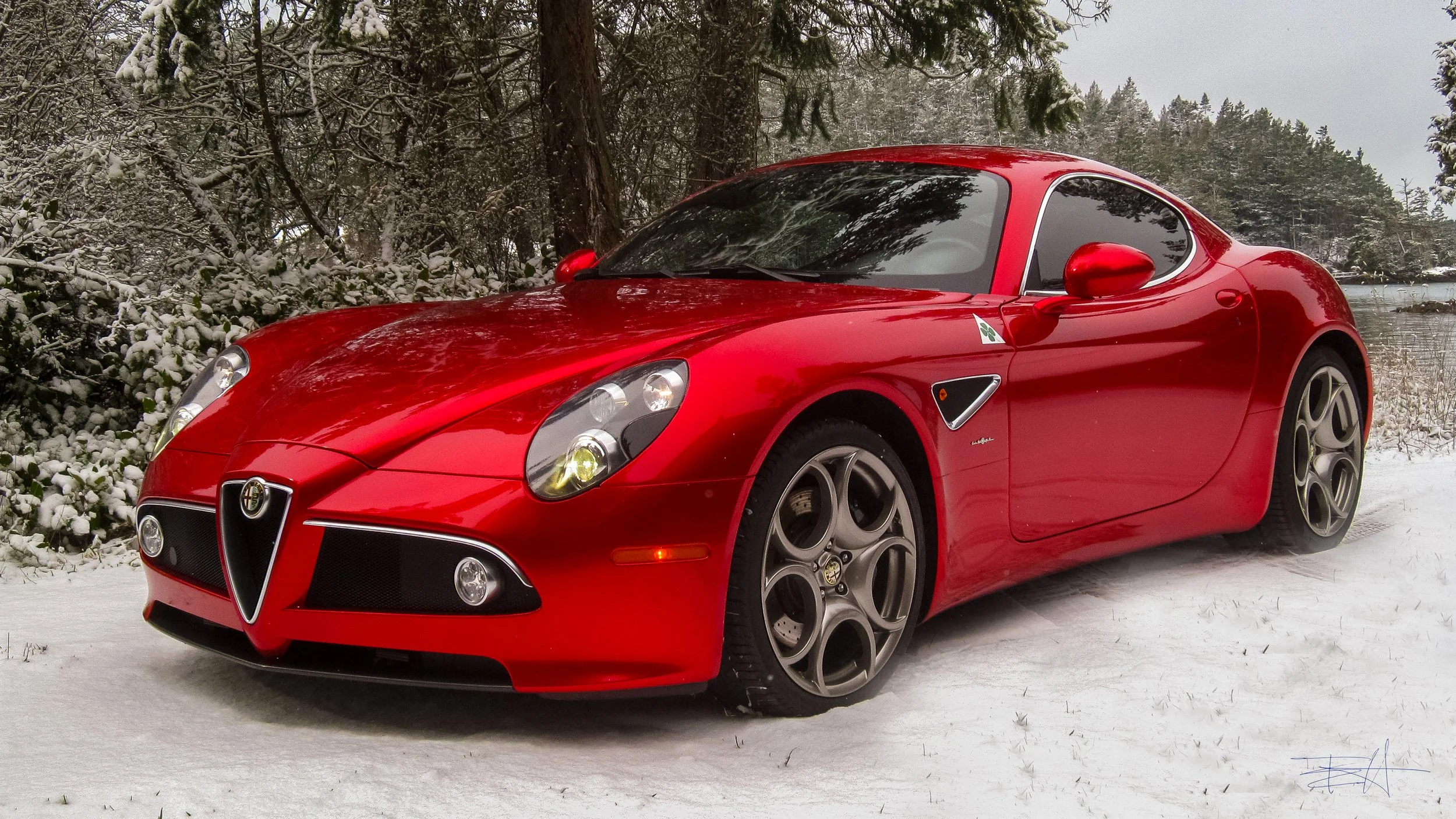 2008 Alfa Romeo 8c in snow on Shaw Island