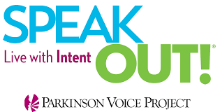 Logo for Speak Out, Live with Intent, Parkinson Voice Project