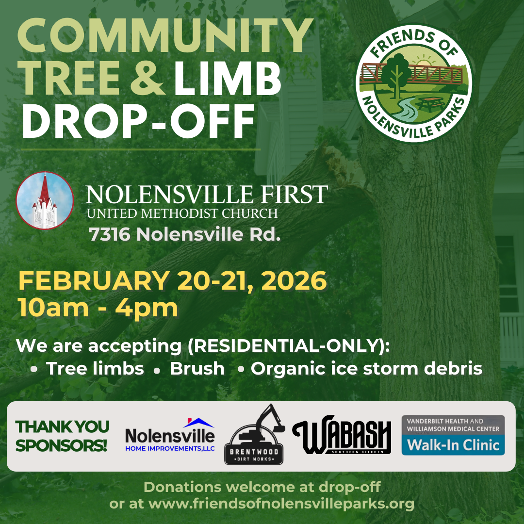 FONP co-hosts Community Tree &amp; Limb Drop-off on Feb 20-21 with Nolensville First United Methodist Church