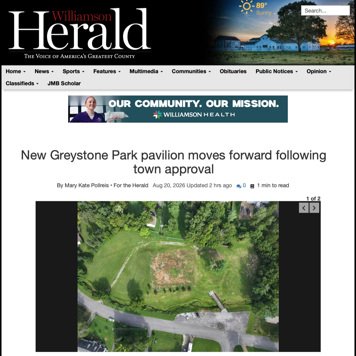 Williamson Herald Features FONP’s Greystone Park Pavilion Project.