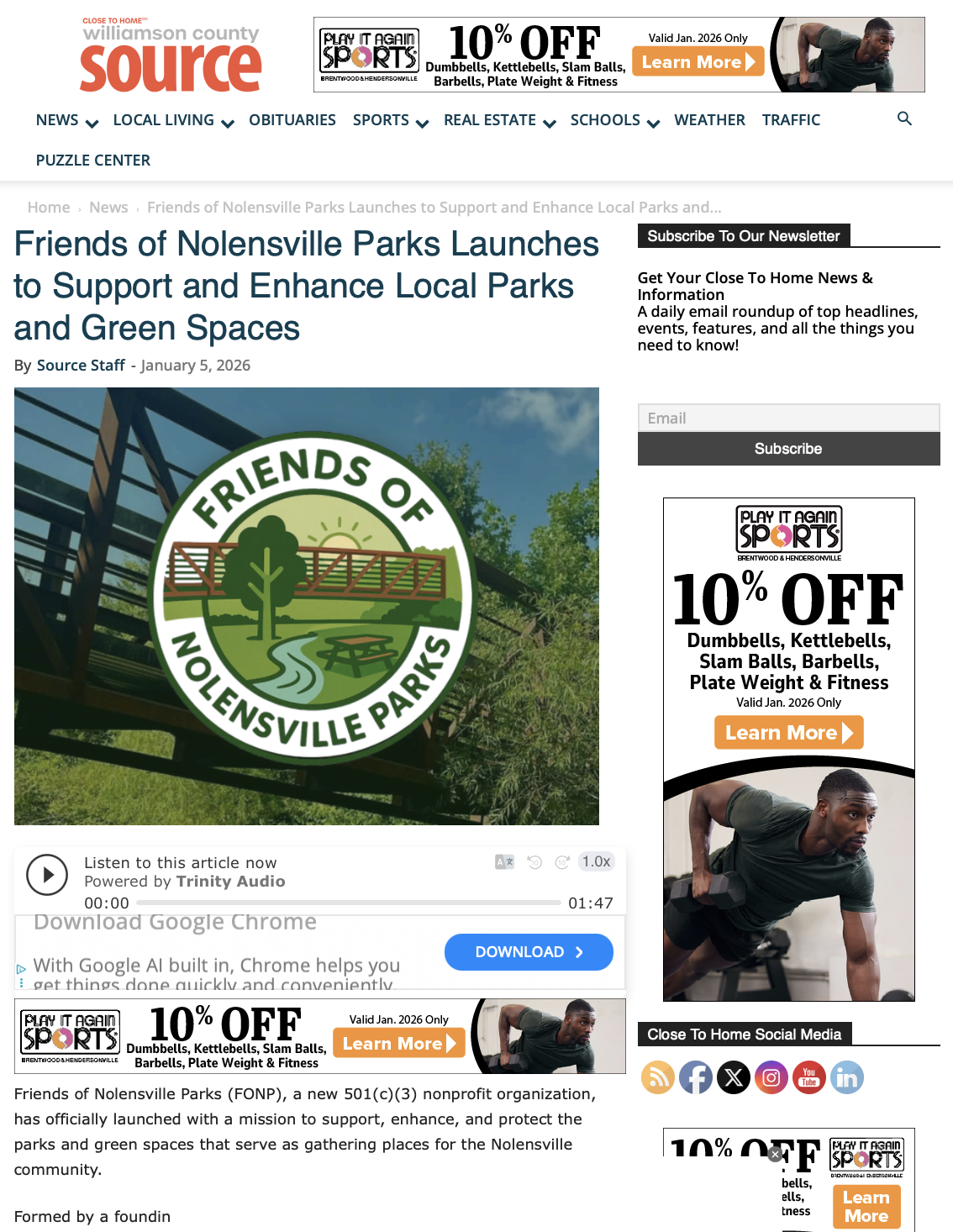 Screenshot from the Williamson Source  website article about FONP