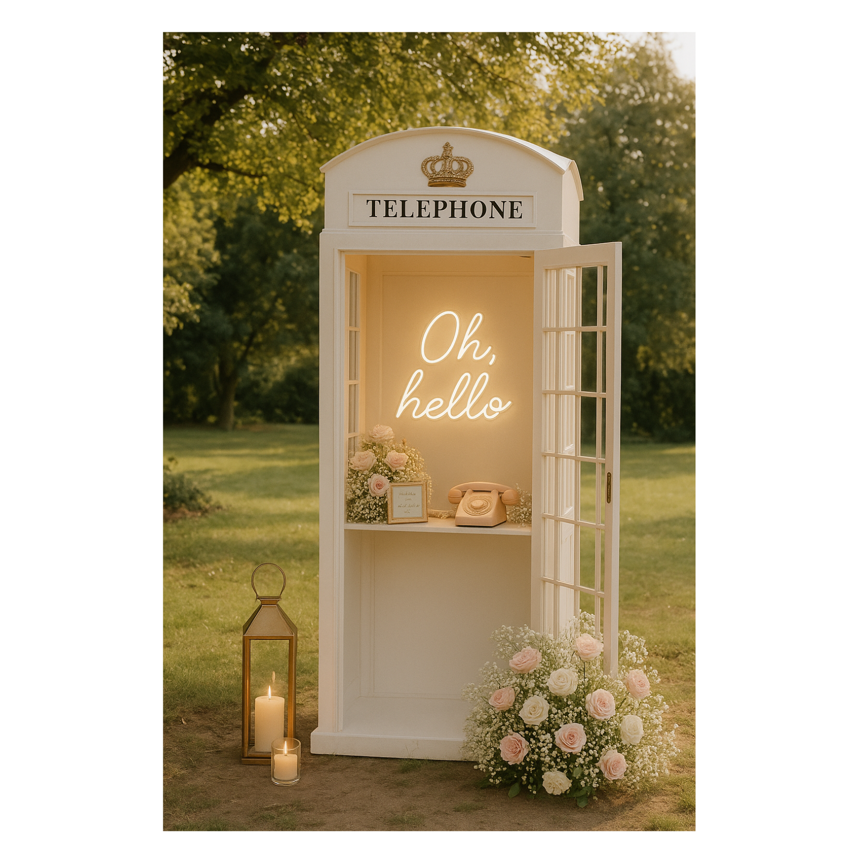 London Phone Booth Rental with Florals