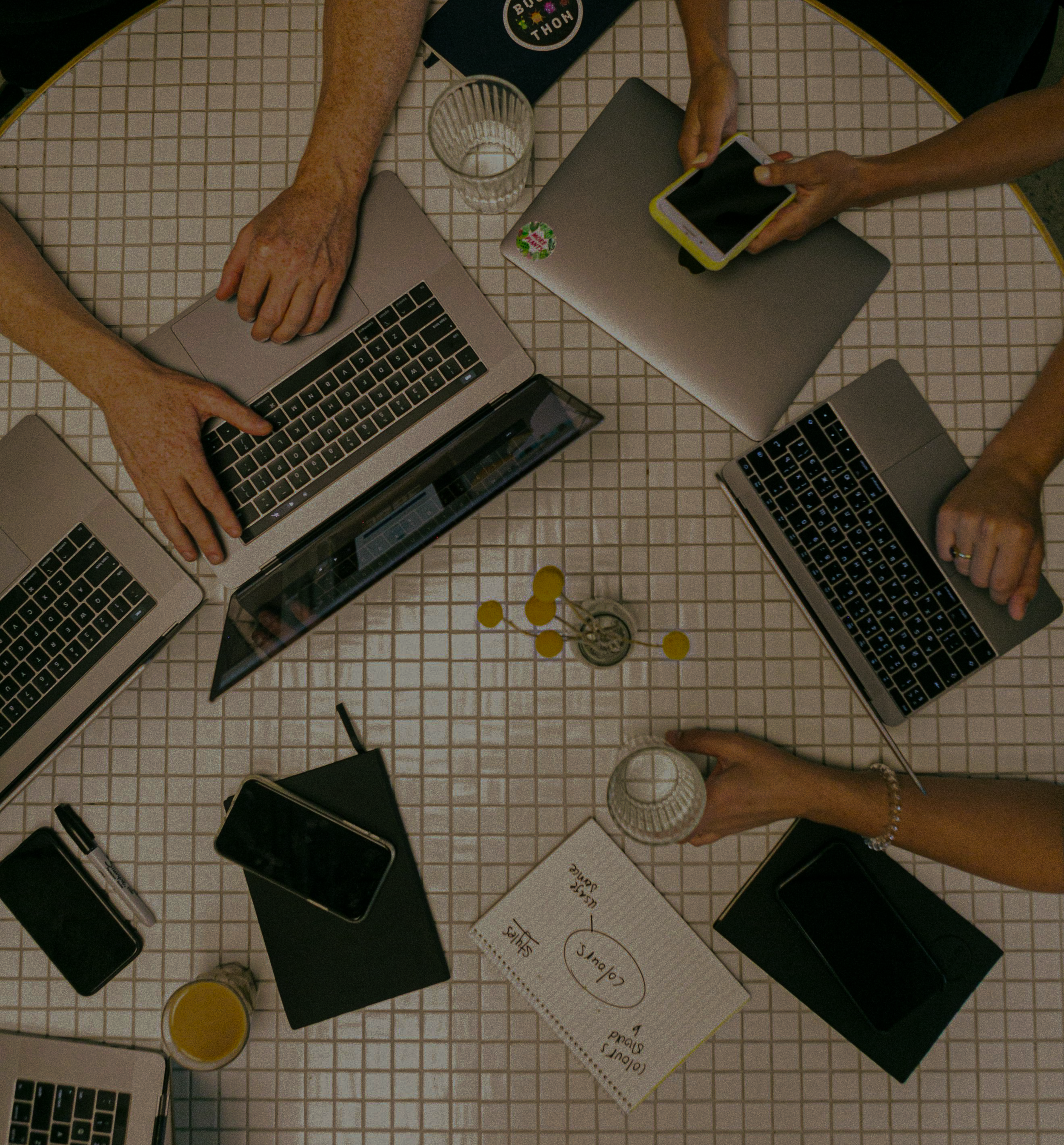 Marketing studio with laptops and phones