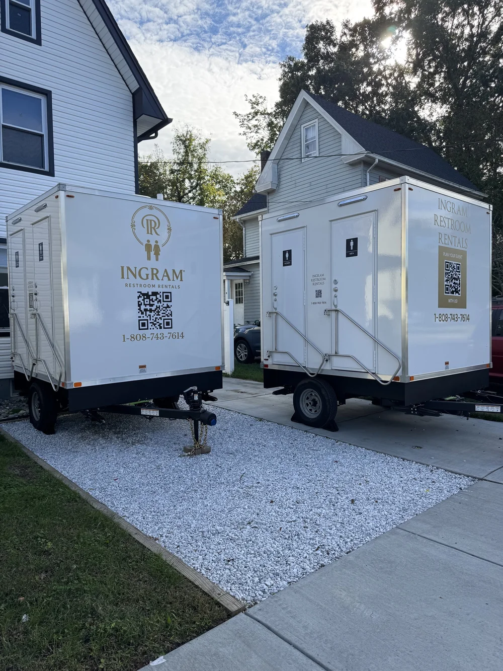 Two Ingram luxury restroom trailers ready for delivery