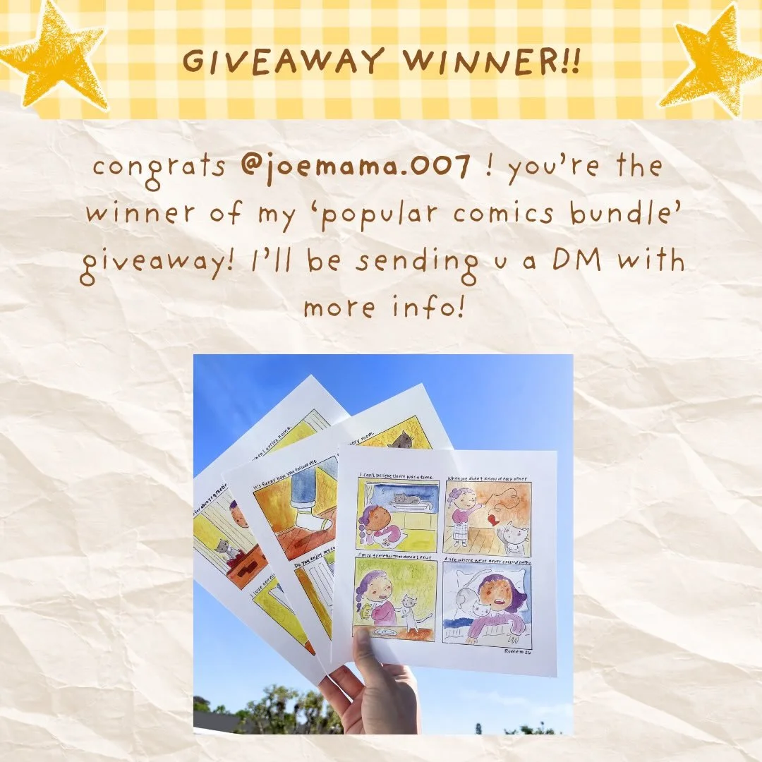 giveaway winner announcement! ⭐️ thanks everyone for entering! I&rsquo;ll make sure to do another one soon so people have more chances to get some goodies 🫶

Don&rsquo;t forget my comic club sign up launch is coming next week, April 7th!