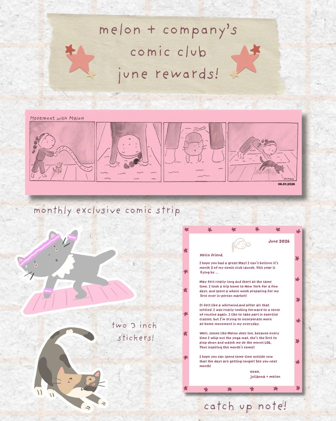 happy first day of june! ⭐️ here are the rewards for this month for our comic club members 💌 sign up anytime this month to receive these goodz!