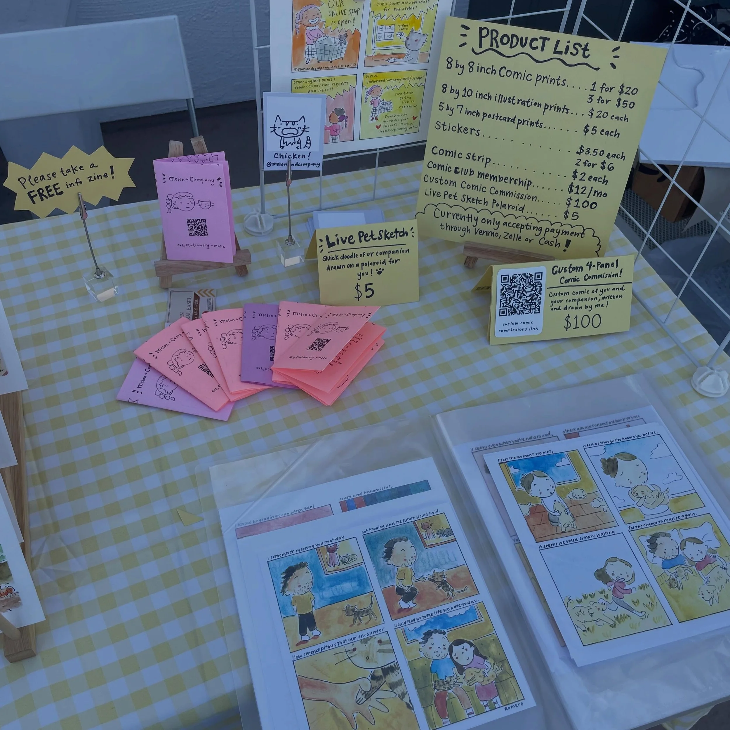 melon + company may recap ^_^:
- designing my first table for an in-person event! 
-another successful month of comic club! thank u to the pals who have joined <3 
-a break back home to nyc 
-a cute photo strip I saw at a photobooth on the lower e