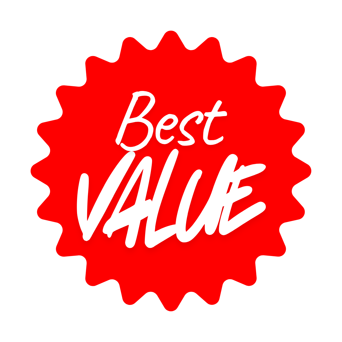 Red badge with white text stating "Best VALUE" in bold script font.
