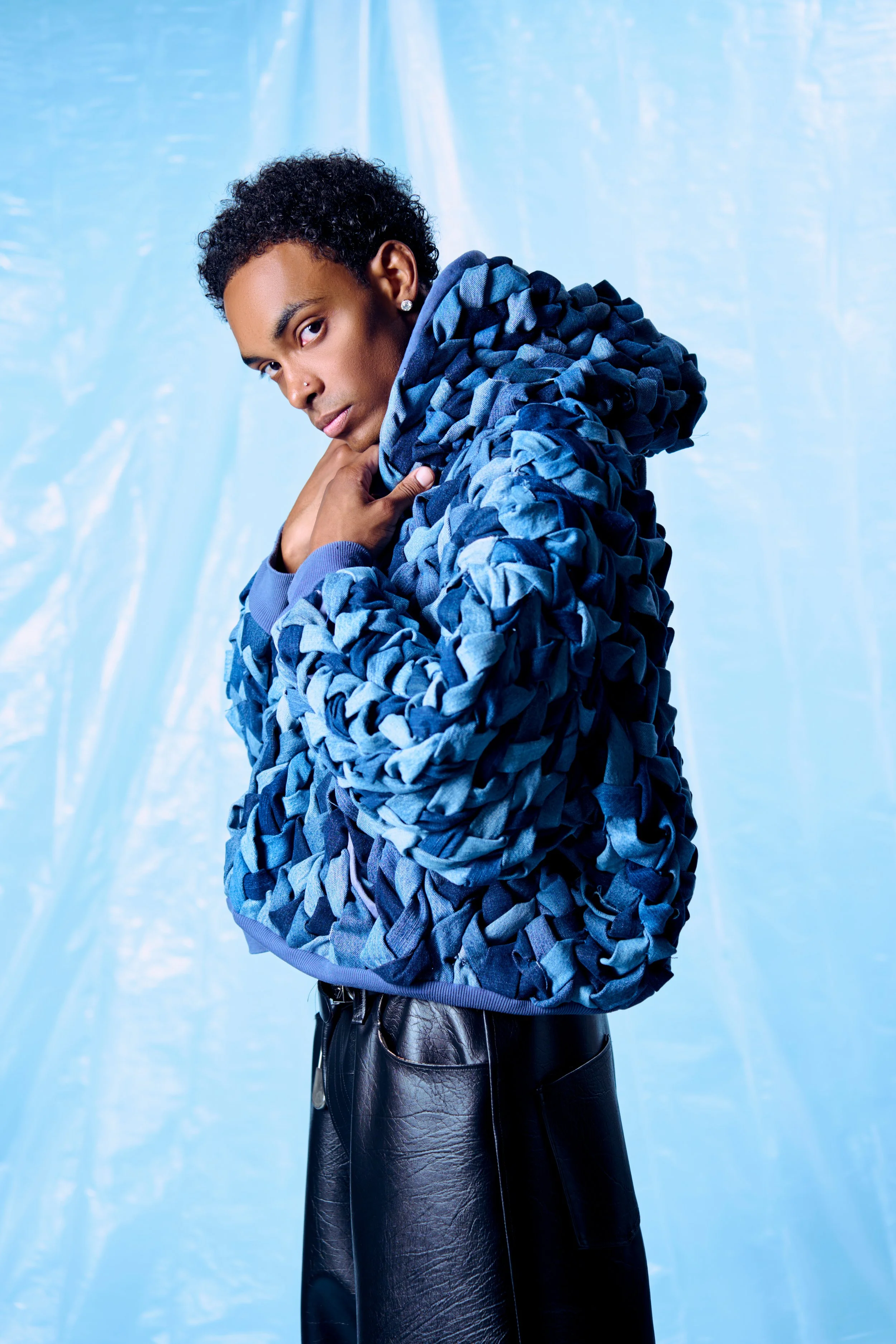 Braided Denim Hoodie