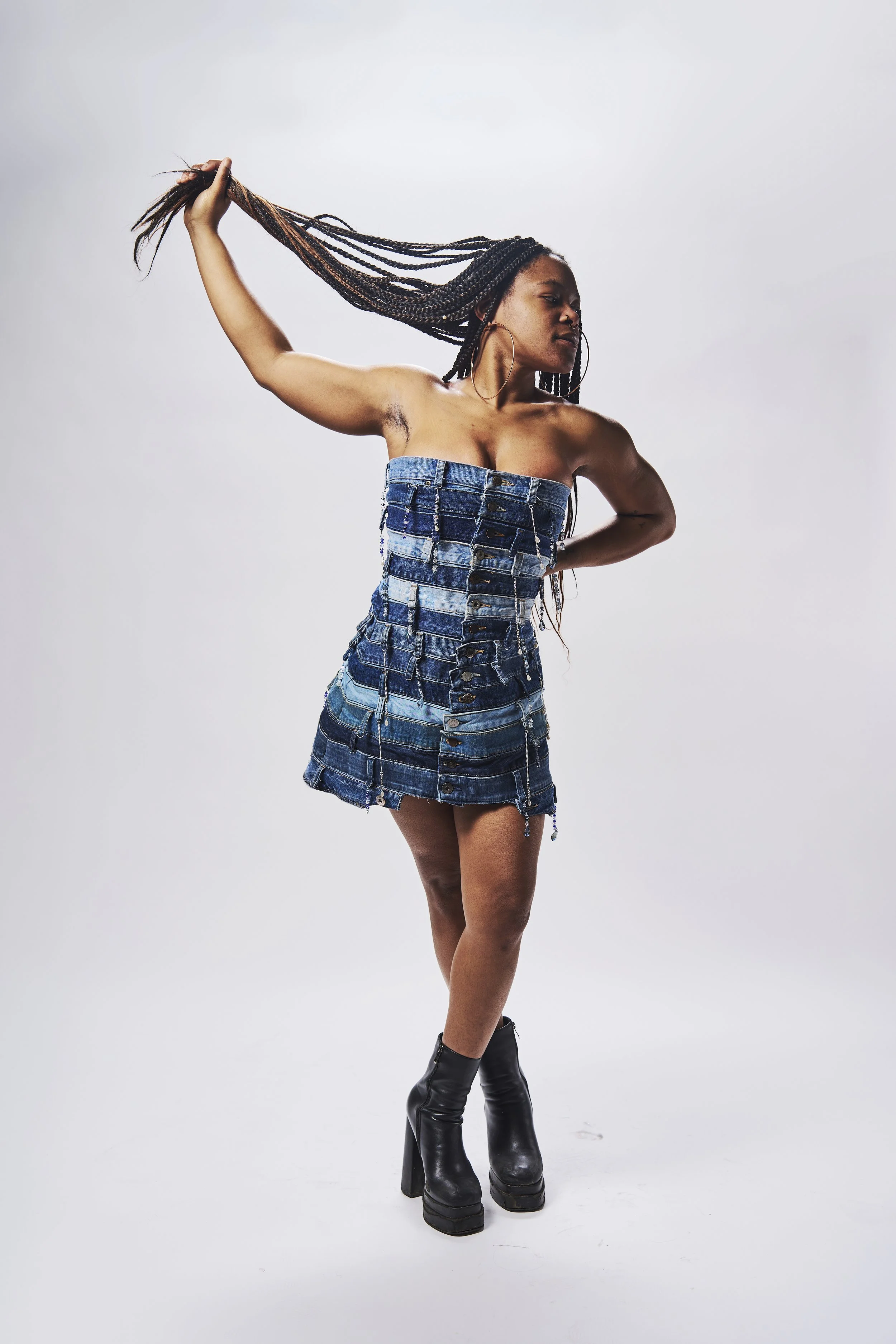 Denim Drip Belt Dress