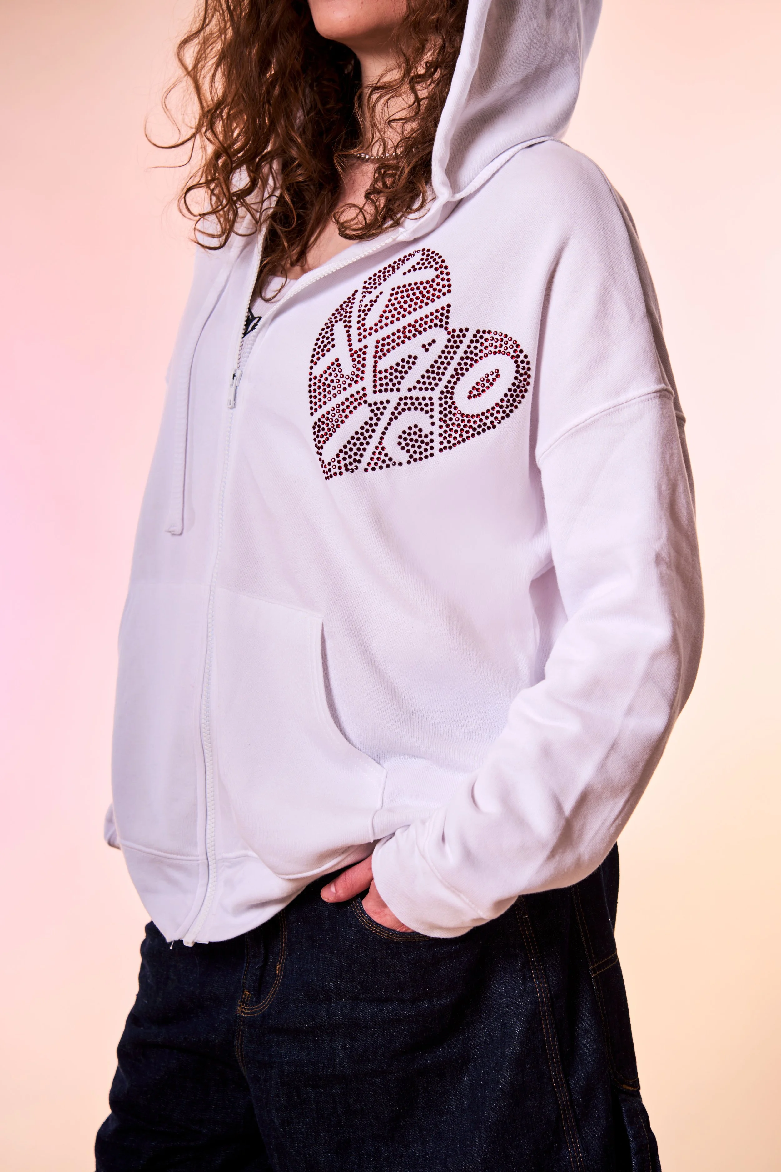 KAOTIC Rhinestone Heart Zip-up