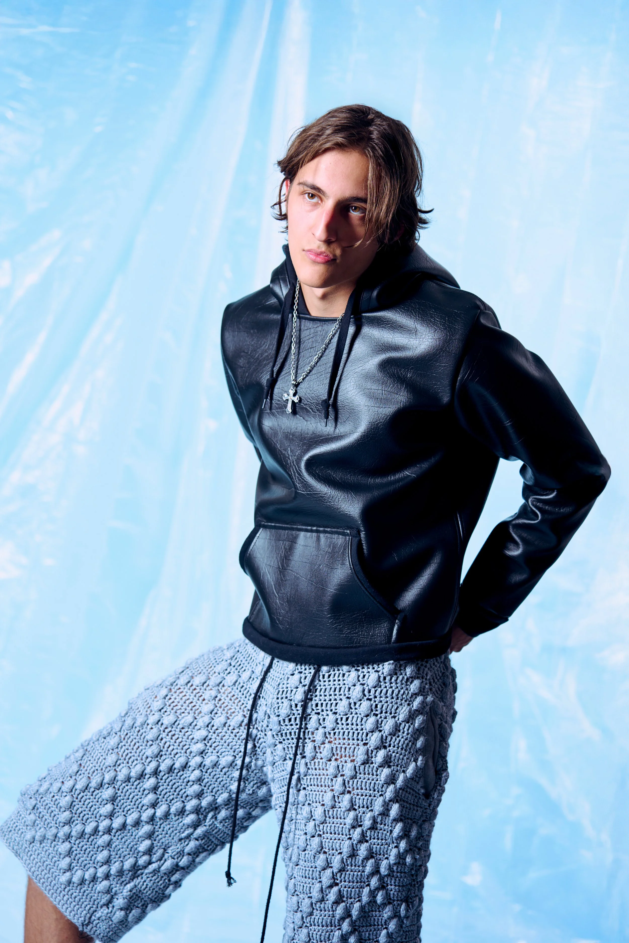 Black Leather Hoodie