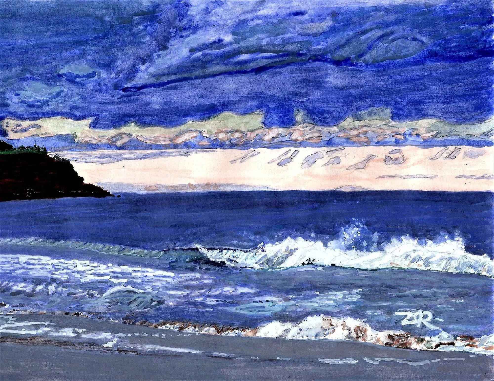 Waves at Rustico Beach; Watercolour on paper; 8.5*11.5 inches; 2019