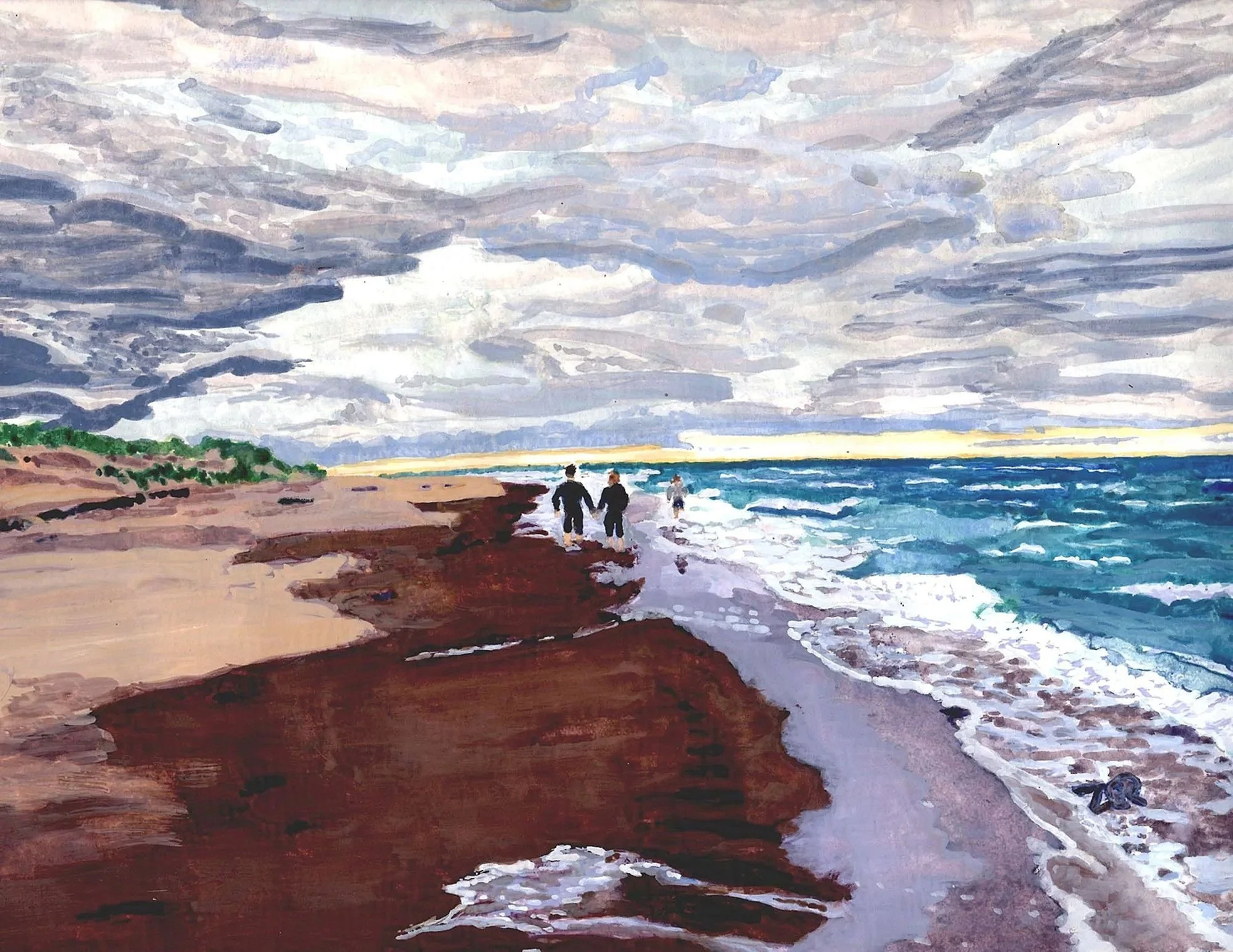 Family Walk at Greenwich Beach; Watercolour on paper; 8.5*11.5 inches; 2018