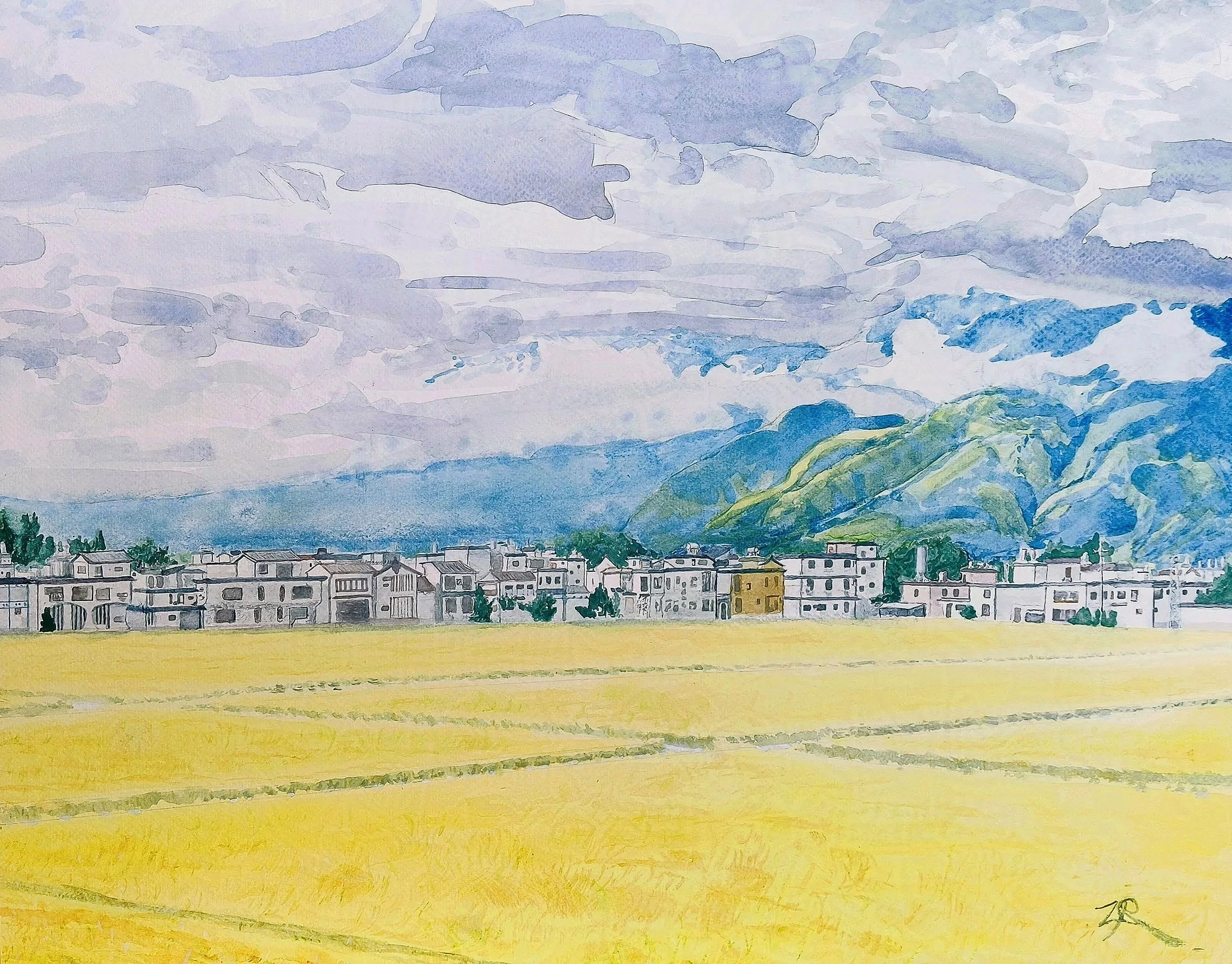 Dali: Blue Mountains & Golden Wheat;
Watercolour on paper; 16*20 inches; 2025
