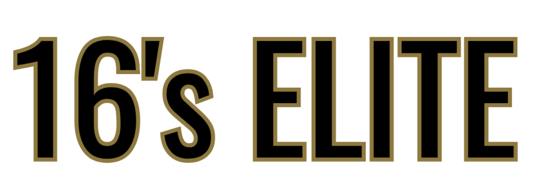 Text that reads 16's ELITE in large, outlined font on a black background.