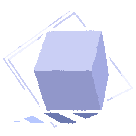 A light purple cube with geometric lines and shadowing, set against a black background.